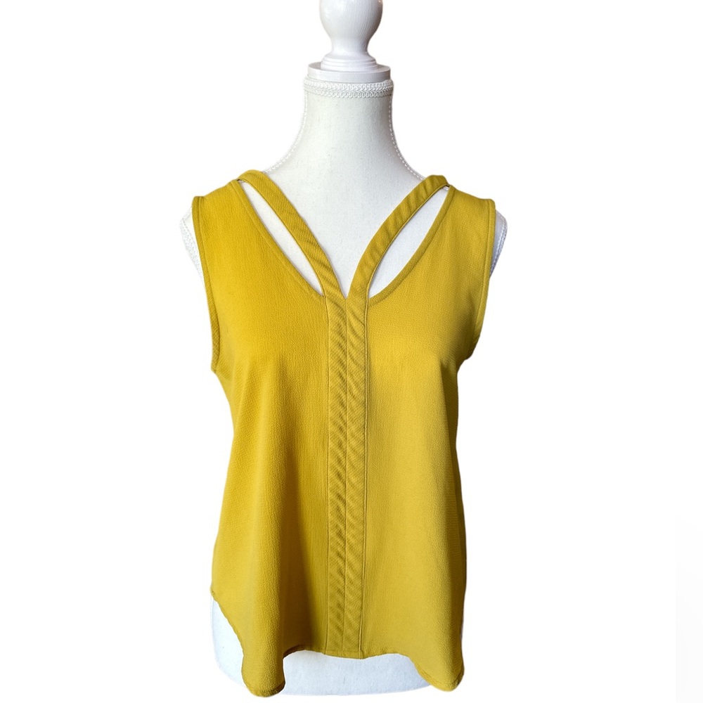 Mustard yellow top with cutout V neckline